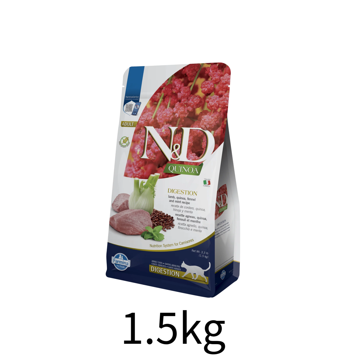 Farmina N&D | 天然藜麥無穀物保健系列 - 羊肉&茴香腸胃保健成貓乾糧 1.5kg - Lantau Pet 寵甜