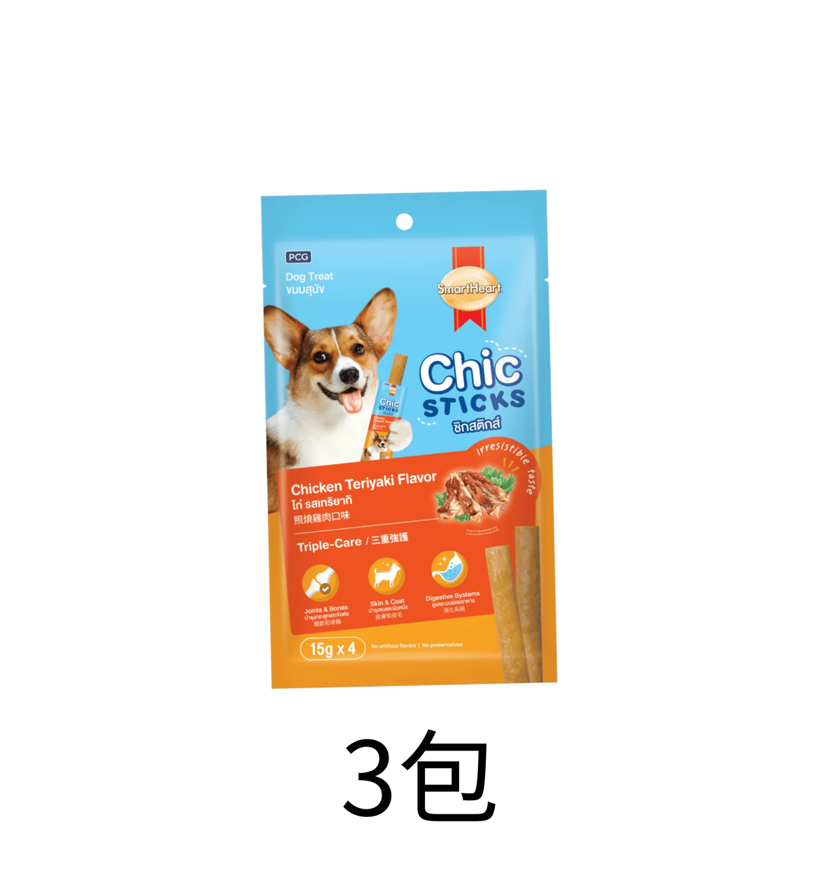 Smart Heart | 三重強護滋心雞肉棒狗零食 15g x 4 - 照燒雞肉味 - Lantau Pet 寵甜