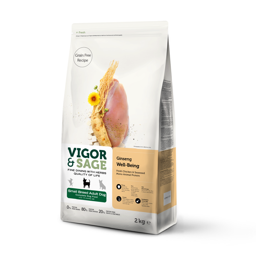 Vigor & Sage | 無穀物人參健體小型成犬狗乾糧 (細粒) - Lantau Pet