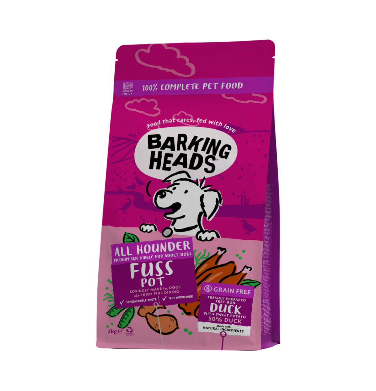 Barking Heads | 無穀物全天然放養鴨肉成犬狗乾糧（紫紅色）2kg