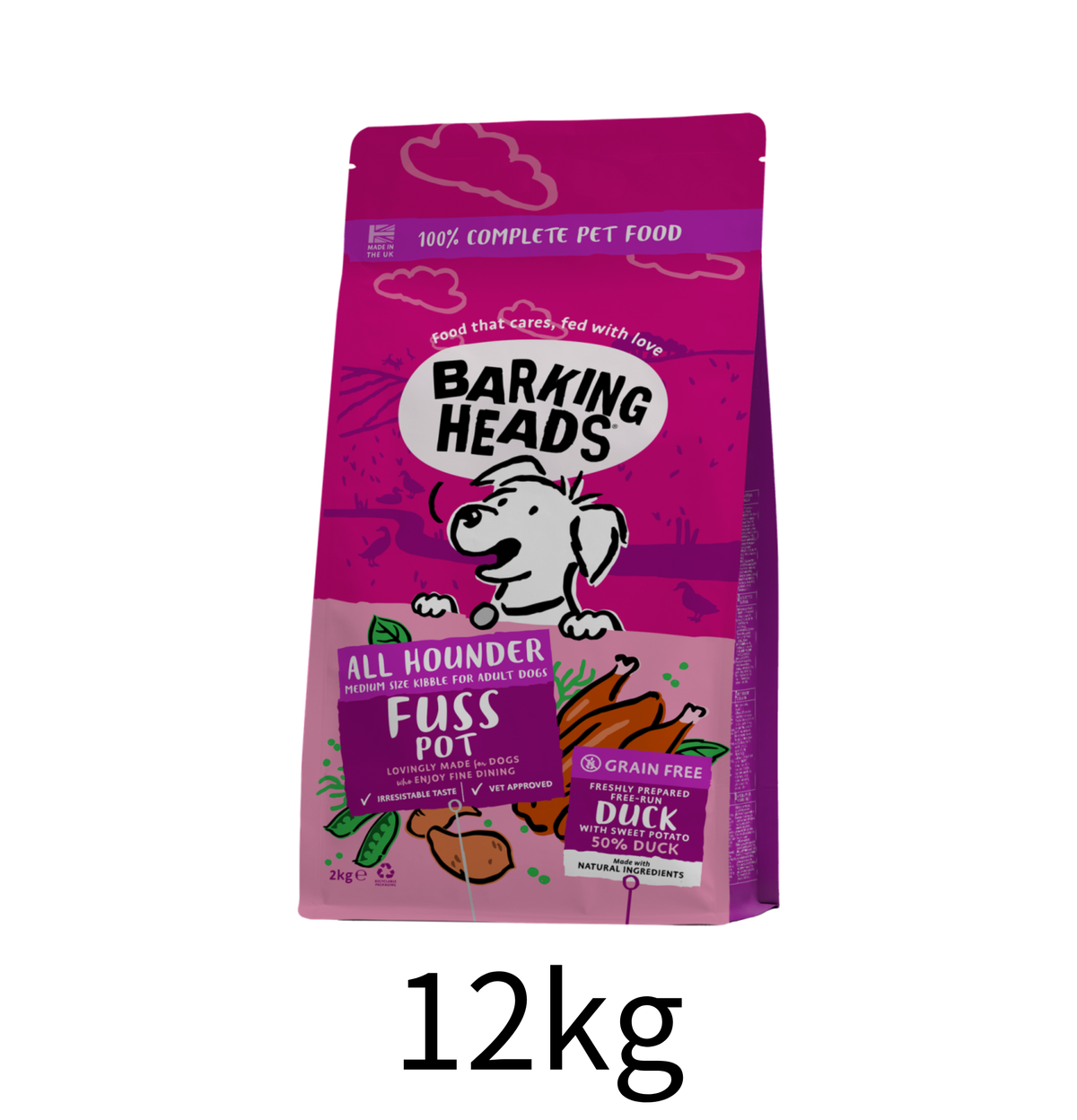Barking Heads | 無穀物全天然放養鴨肉成犬狗乾糧（紫紅色）12kg