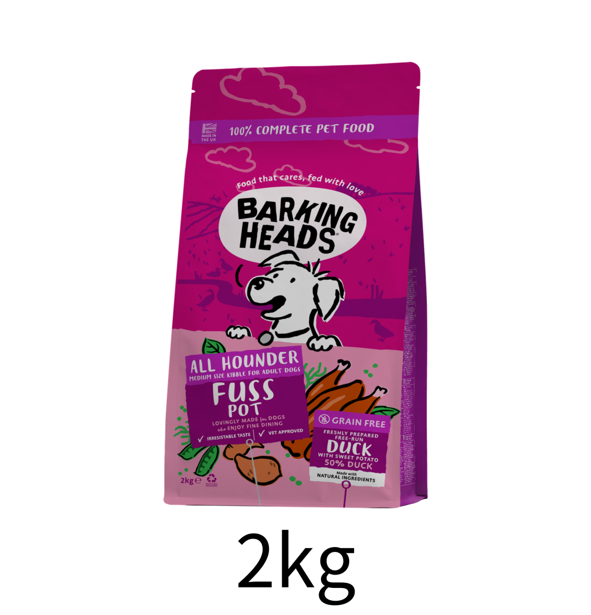 Barking Heads | 無穀物全天然放養鴨肉成犬狗乾糧（紫紅色）2kg