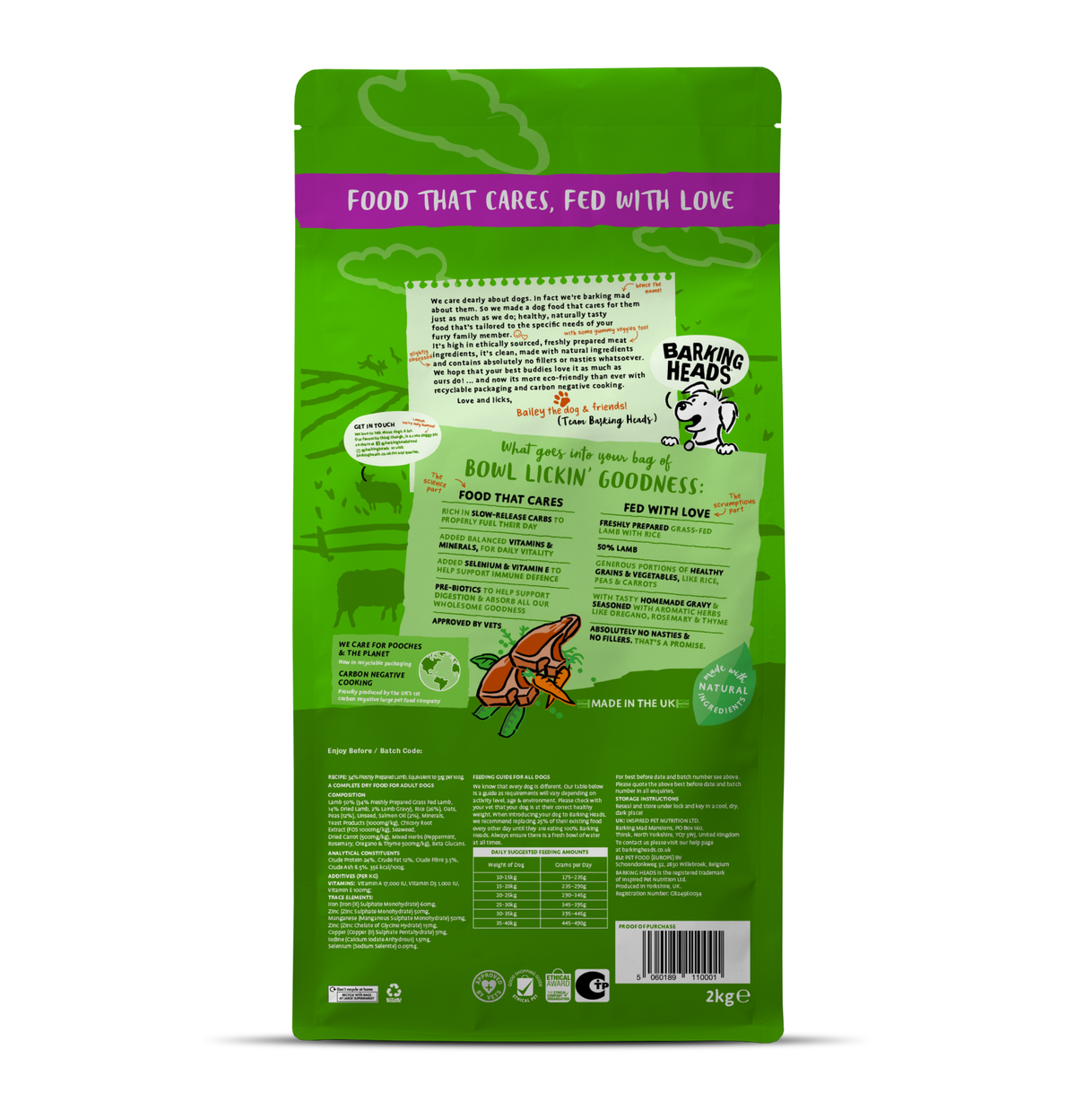 Barking Heads | 儀容之選全天然草飼羊控成犬狗乾糧（綠色）2kg