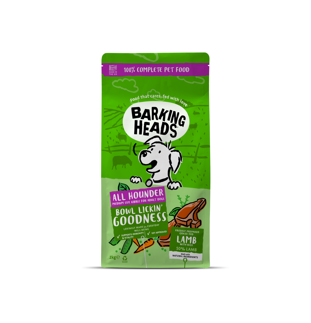 Barking Heads | 儀容之選全天然草飼羊控成犬狗乾糧（綠色）2kg
