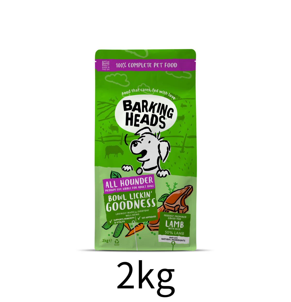 Barking Heads | 儀容之選全天然草飼羊控成犬狗乾糧（綠色）2kg