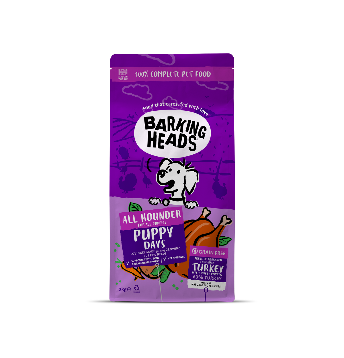 Barking Heads | 無穀物成長糧件全天然火雞幼犬狗乾糧（紫色）2kg