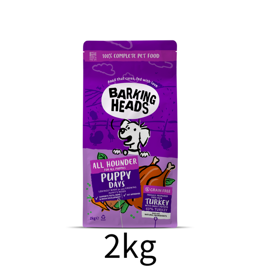Barking Heads | 無穀物成長糧件全天然火雞幼犬狗乾糧（紫色）2kg