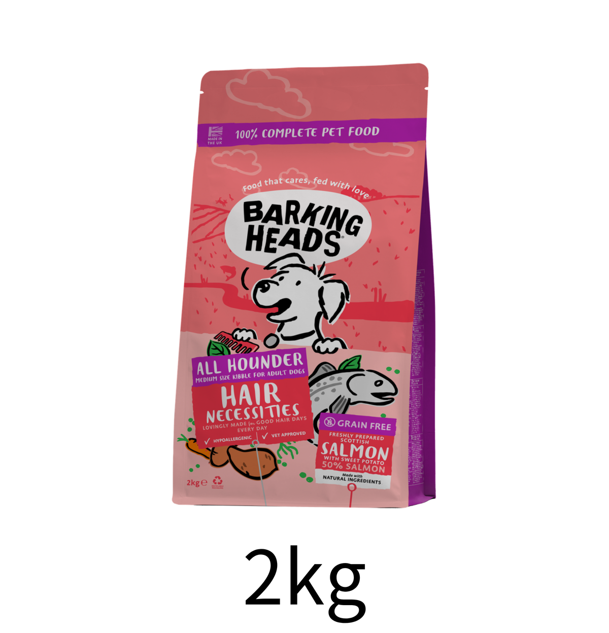 Barking Heads | 無穀物健膚之選全天然三文魚成犬狗乾糧（蟹紅色）2kg