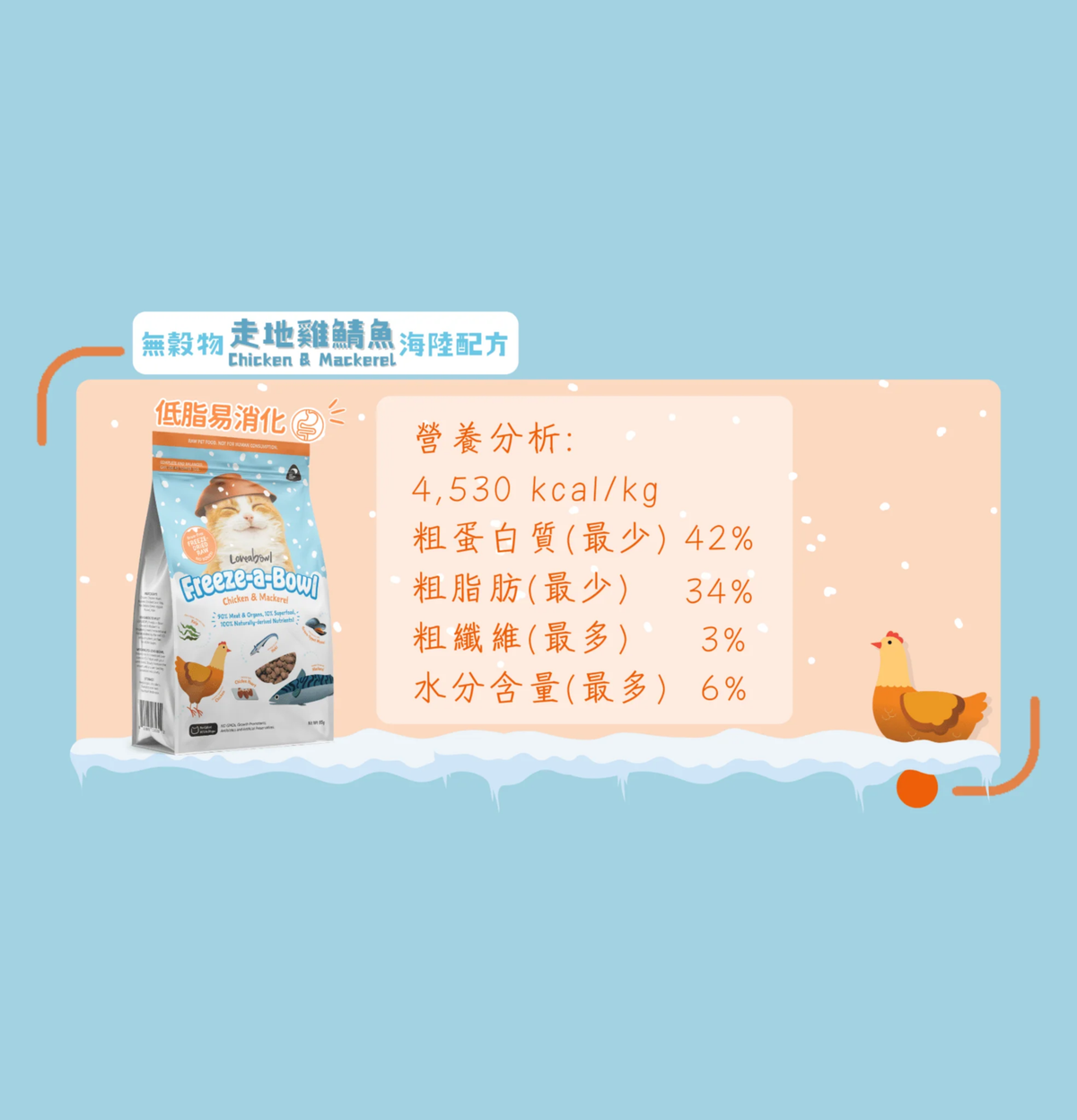 Loveabowl | 心郁郁凍乾主食糧系列 - 無穀物走地雞+鯖魚海陸貓乾糧 200g
