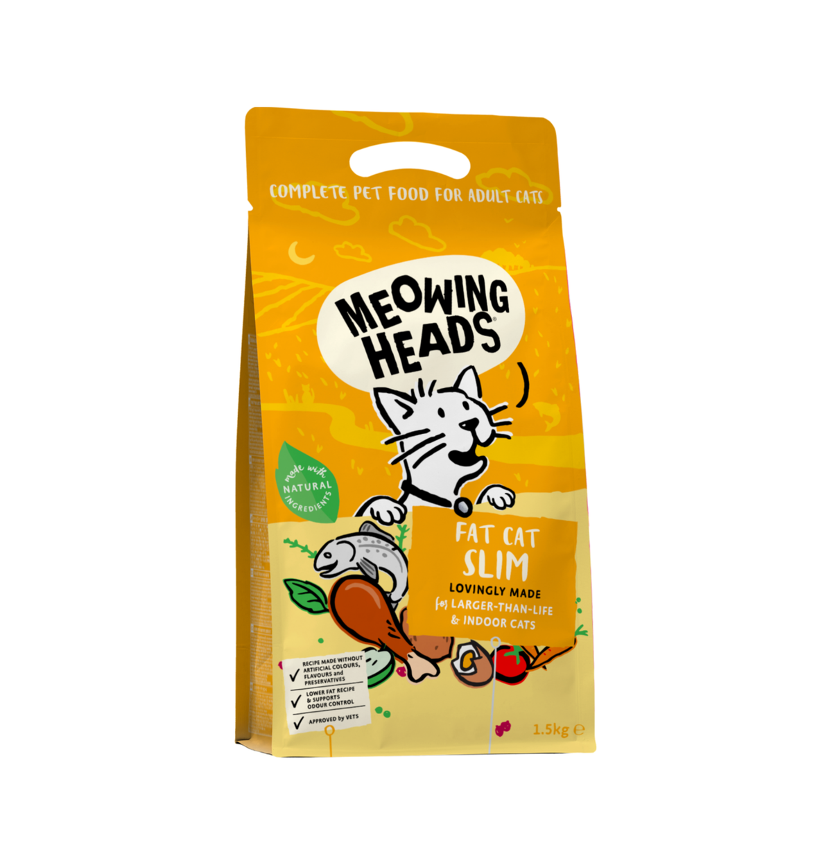 Meowing Heads | 無穀物纖體之選全體重控制及室內成貓乾糧（黃色）3kg（1.5kg x 2）