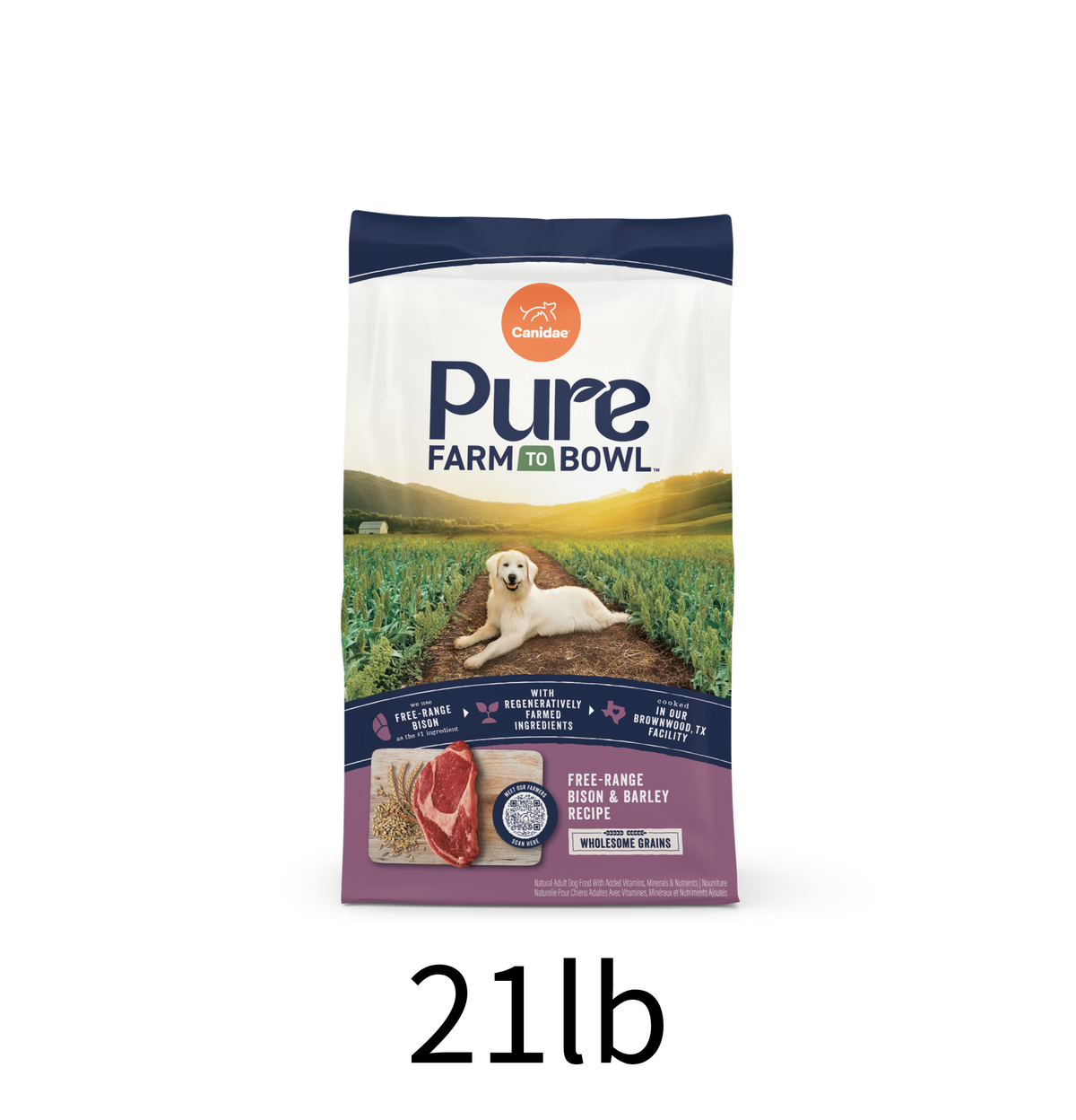 Canidae | Pure 無穀物陸地成犬配方 - 美洲野牛 + 小扁豆 + 紅蘿蔔狗乾糧 21lb