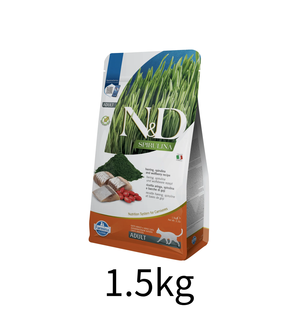 Farmina N&D | 天然螺旋藻無穀物系列 - 鯡魚&枸杞成貓糧 1.5kg - Lantau Pet 寵甜