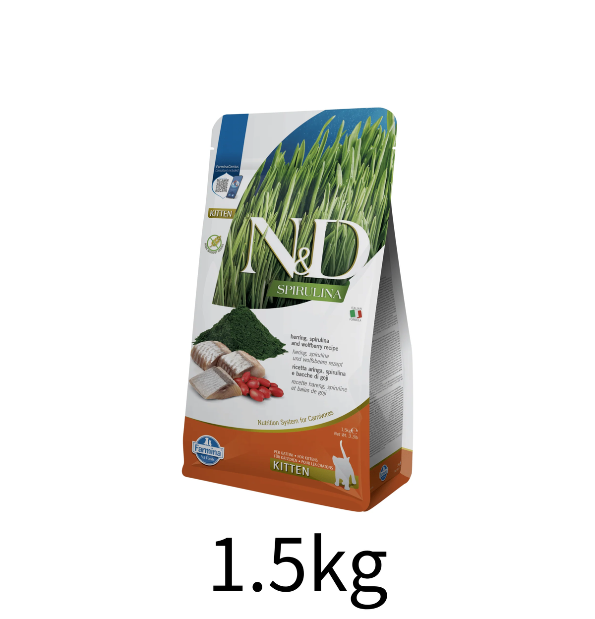 Farmina N&D | 天然螺旋藻無穀物系列 - 鯡魚&枸杞幼貓糧 1.5kg - Lantau Pet 寵甜