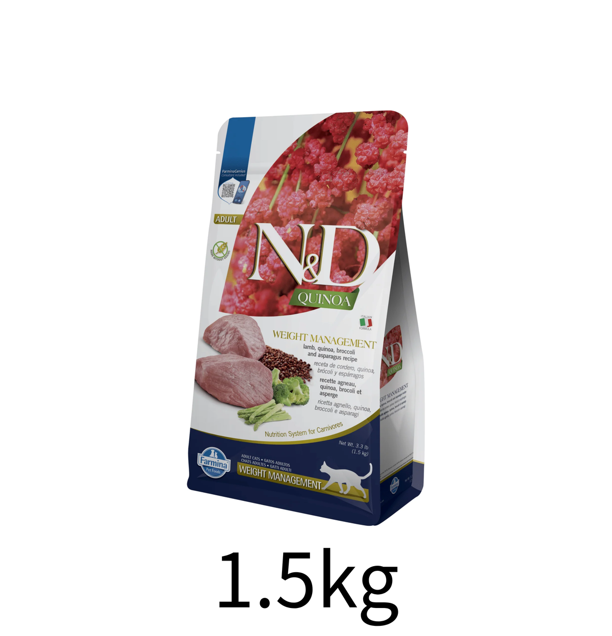 Farmina N&D | 天然藜麥無穀物保健系列 - 羊肉&蘆筍體重管理成貓乾糧 / 老貓糧 1.5kg - Lantau Pet 寵甜