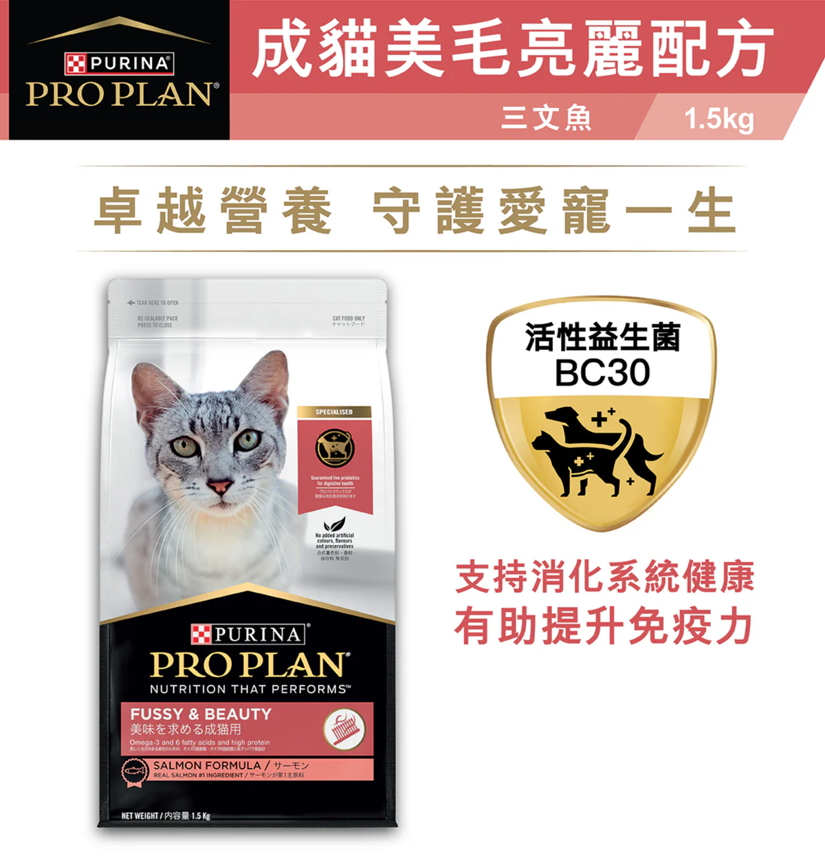 Purina | 成貓毛髮亮麗三文魚貓乾糧 1.5kg