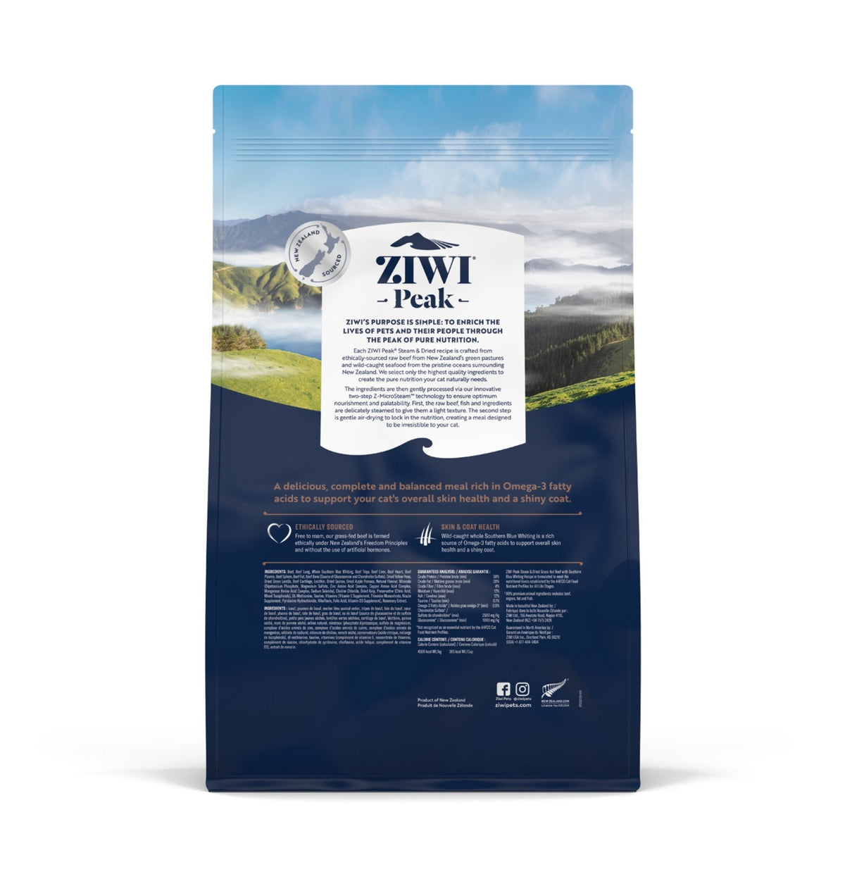 ZiwiPeak | 微蒸風乾草飼牛肉+南藍魚鱈貓糧 2.2kg